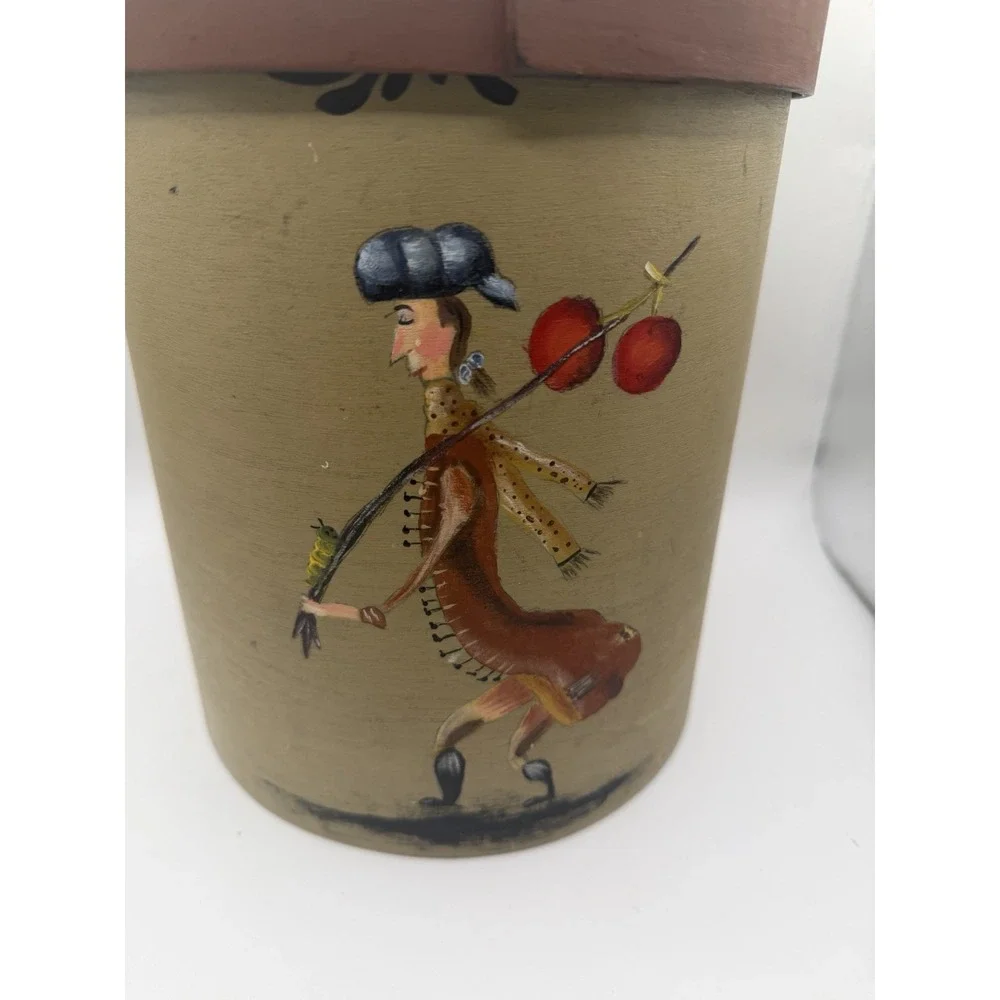 Folk Art Bentwood Pantry Box Vintage Hand Painted Fruit Peddler Signed 2006